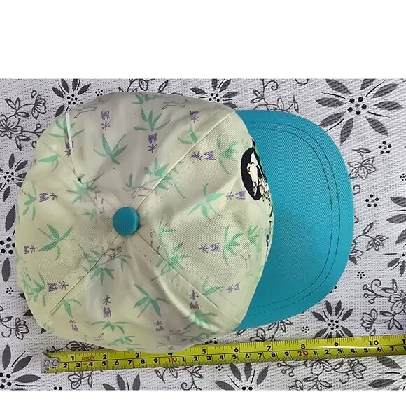 Vintage Disney Mulan 90s Youth Hat Teal Brim Bamboo Print - Picture 16 of 16